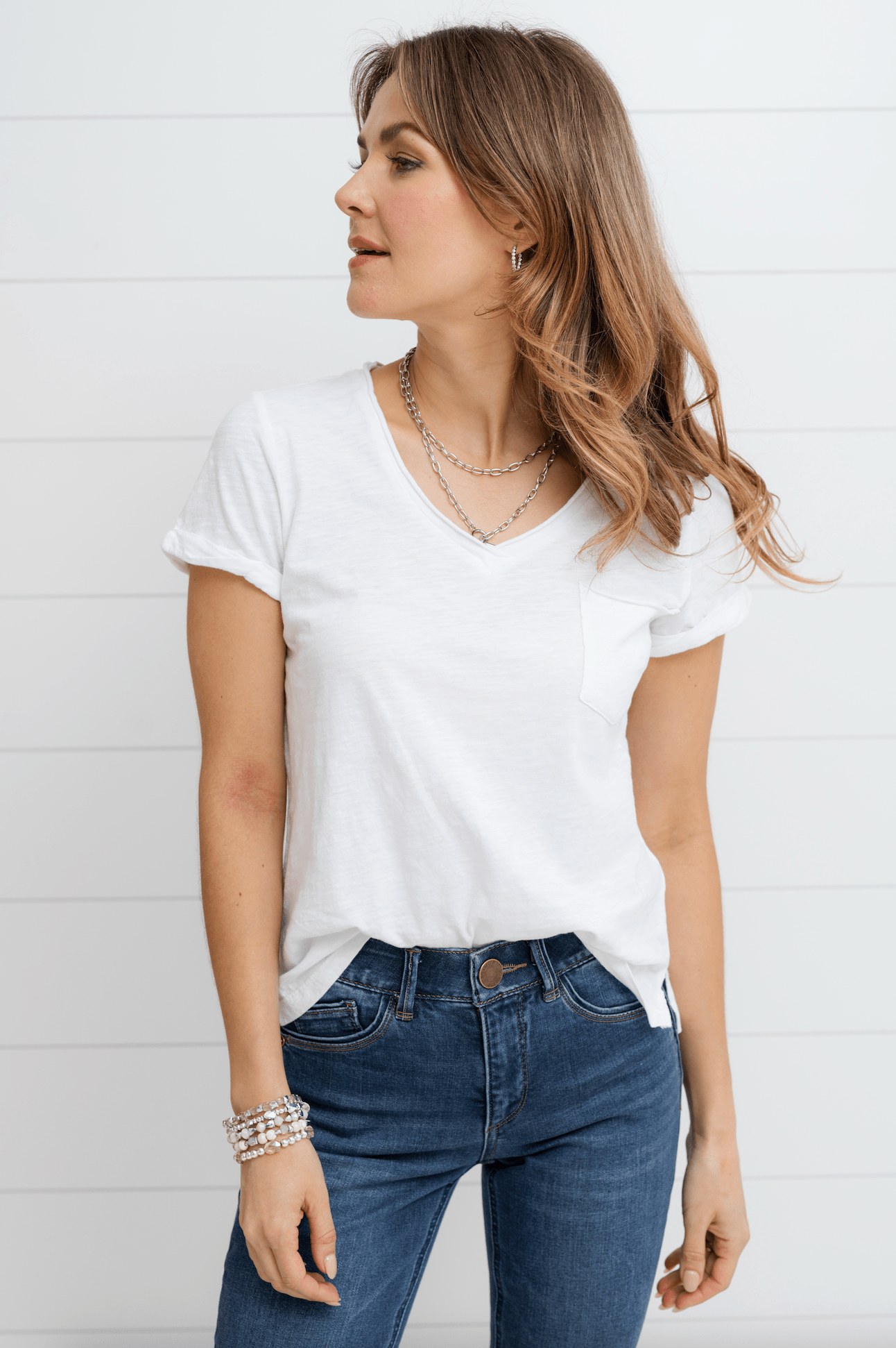 Roll Cuff Pocket Tee - White - Mainstream Boutique