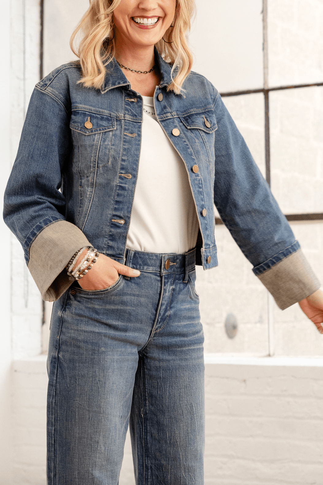 Denim Jacket With Fixed Cuff - Mainstream Boutique