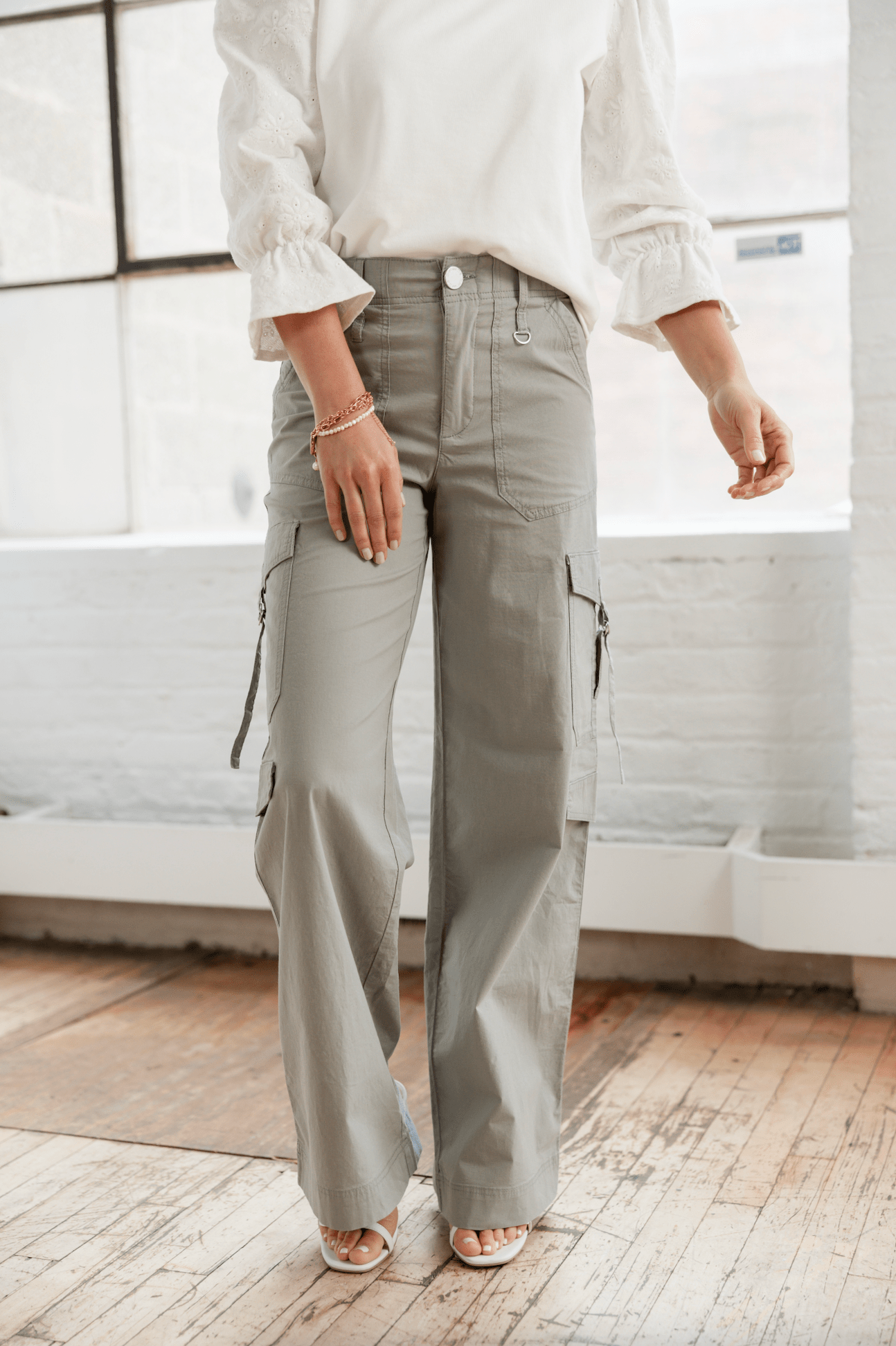 Skyrise Wide Leg Utility Pant - Light Sage - Mainstream Boutique