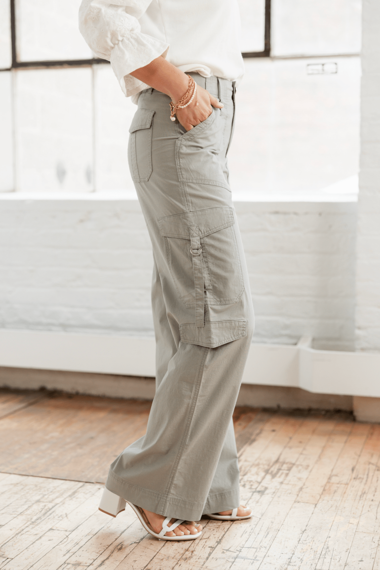 Skyrise Wide Leg Utility Pant - Light Sage - Mainstream Boutique