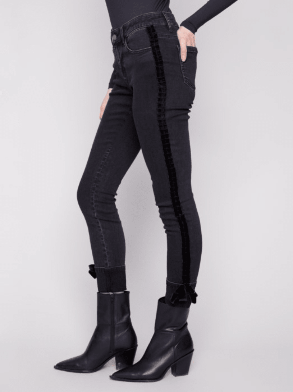 Slim Leg Jeans With Velvet Bow - Mainstream Boutique