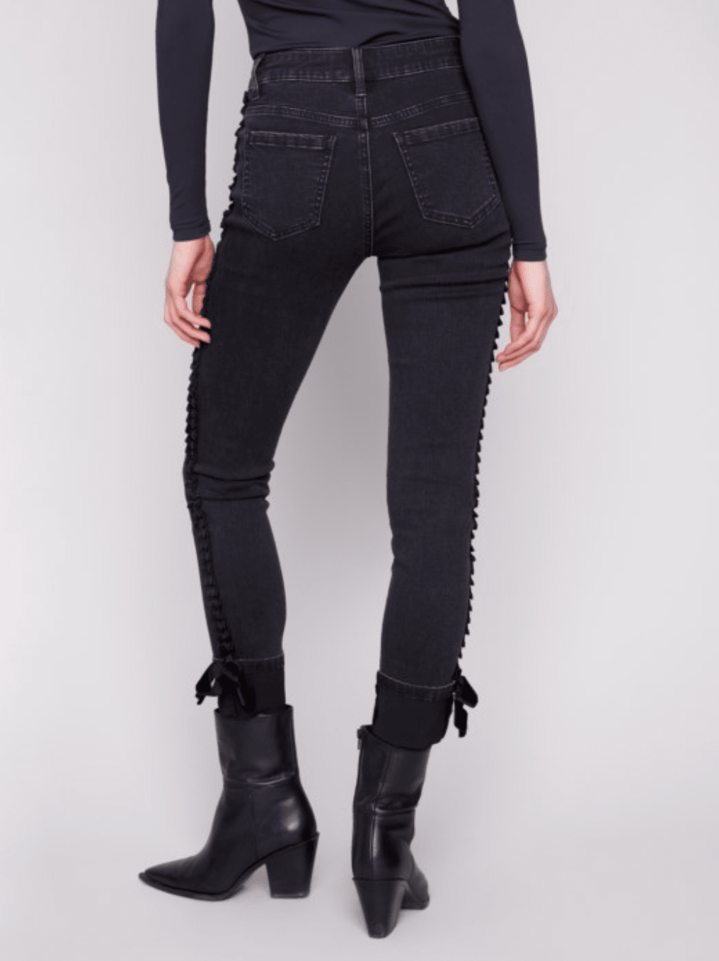 Slim Leg Jeans With Velvet Bow - Mainstream Boutique
