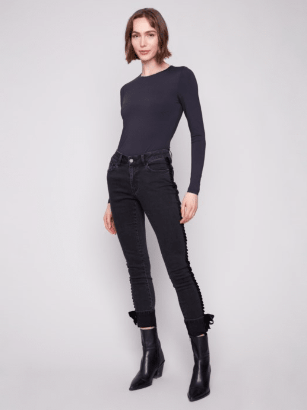 Slim Leg Jeans With Velvet Bow - Mainstream Boutique