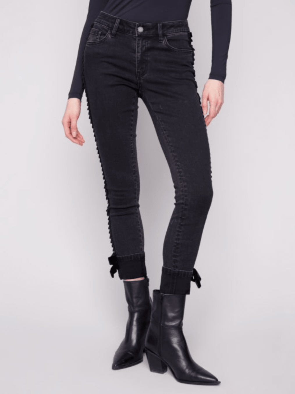Slim Leg Jeans With Velvet Bow - Mainstream Boutique