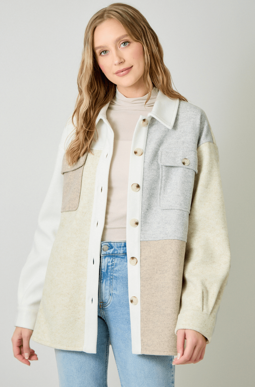 Color Blocked Shacket - Mainstream Boutique