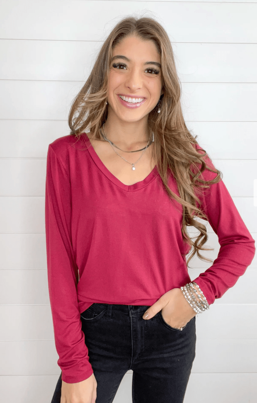 MM Everyday Long Sleeve V - Neck - 4 Colors - Mainstream Boutique