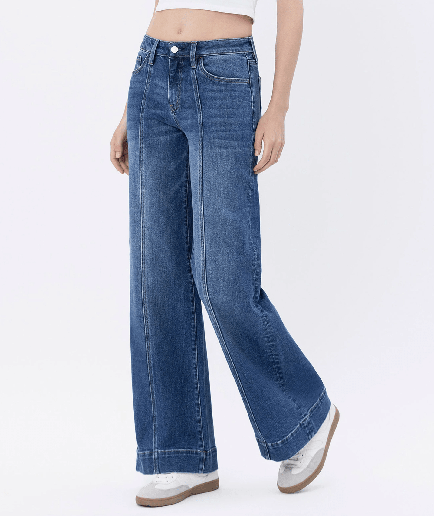 High Rise Trouser Hem Wide Leg Jeans - Mainstream Boutique