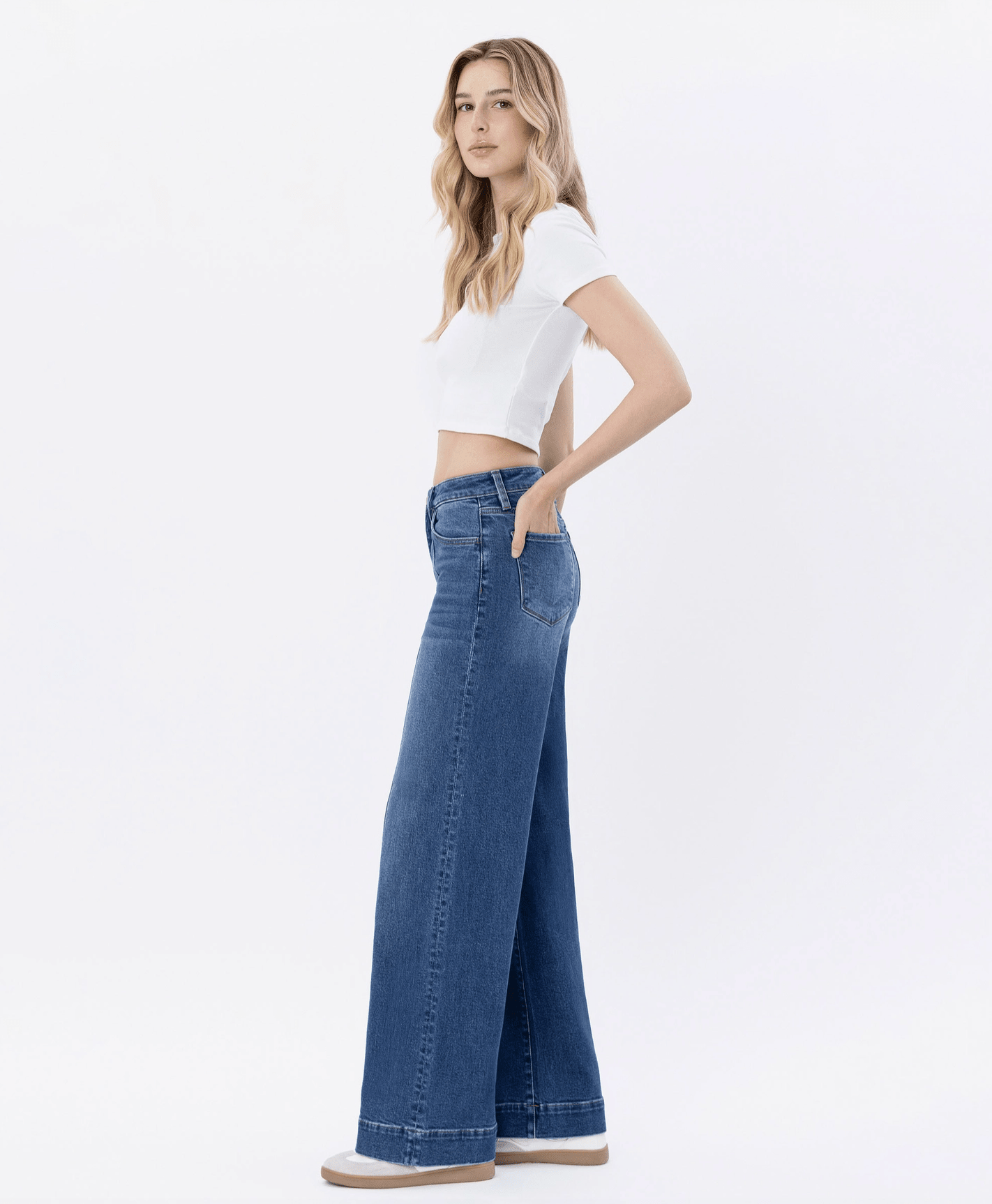 High Rise Trouser Hem Wide Leg Jeans - Mainstream Boutique