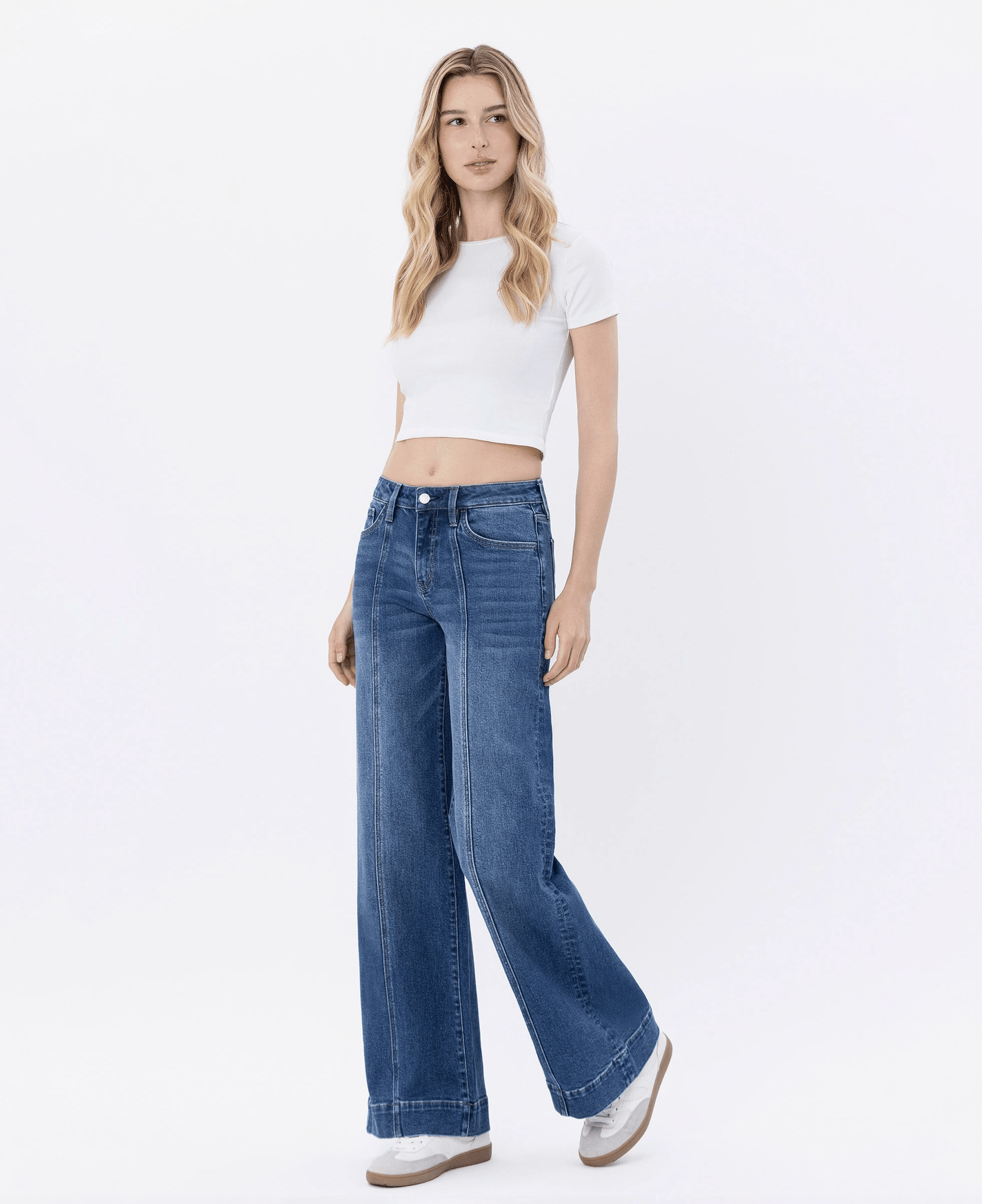 High Rise Trouser Hem Wide Leg Jeans - Mainstream Boutique