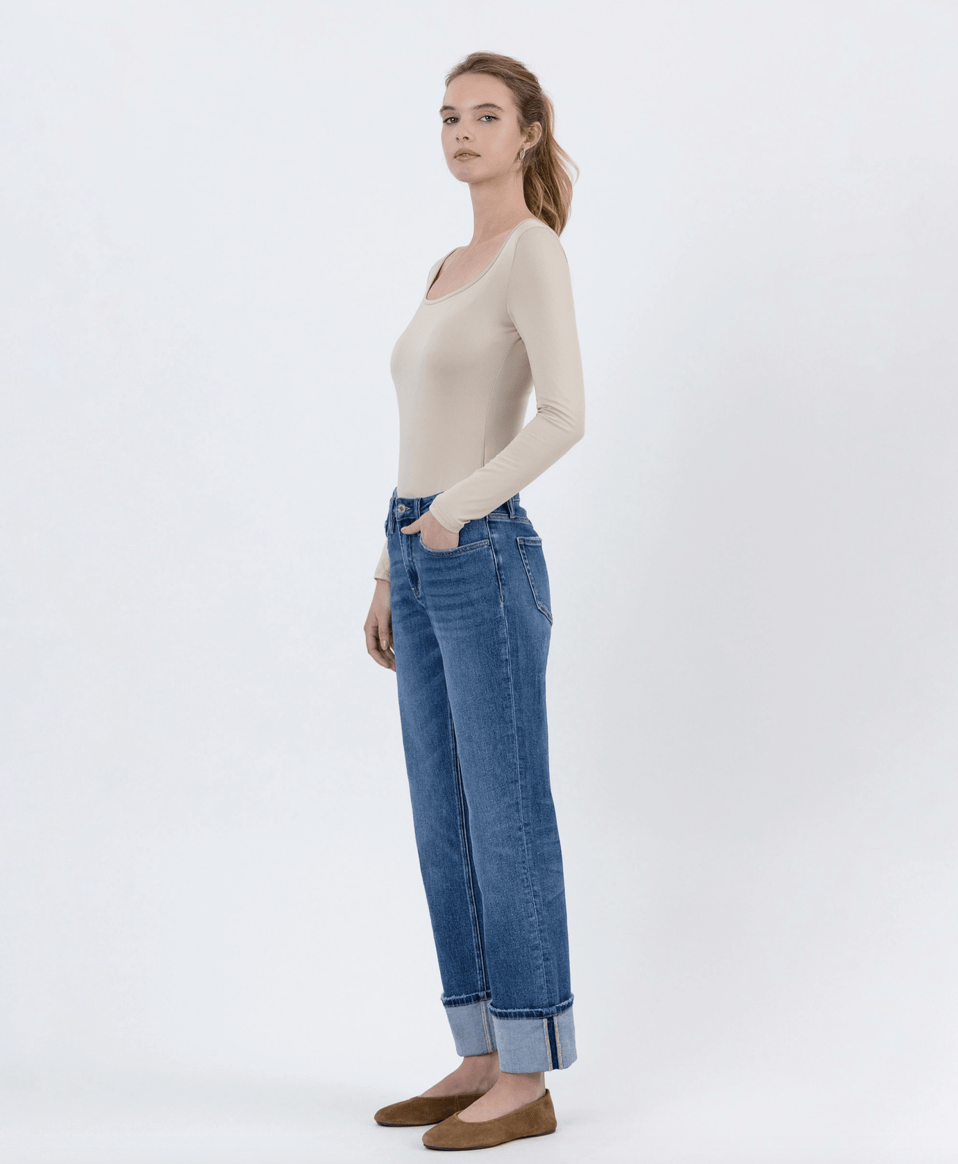 High Rise Cuffed Ankle Straight Jeans - Mainstream Boutique