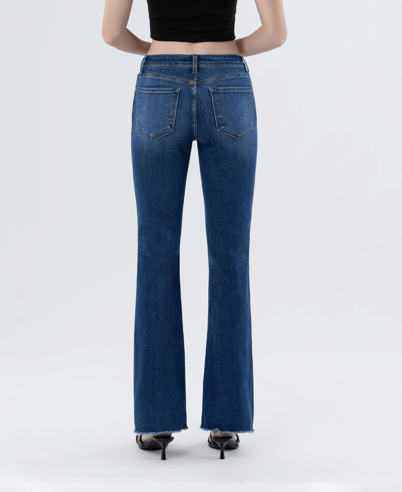 Mid Rise Raw Hem Dark Wash Bootcut Jeans - Mainstream Boutique