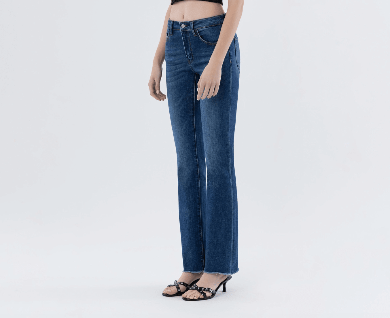 Mid Rise Raw Hem Dark Wash Bootcut Jeans - Mainstream Boutique