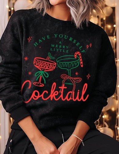 Merry Little Cocktail Mineral Wash Holiday Sweatshirt - Mainstream Boutique