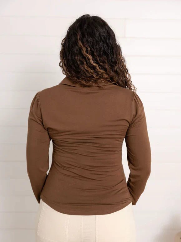 Mac And Me Ruched Placket Long Sleeve Top - Mainstream Boutique