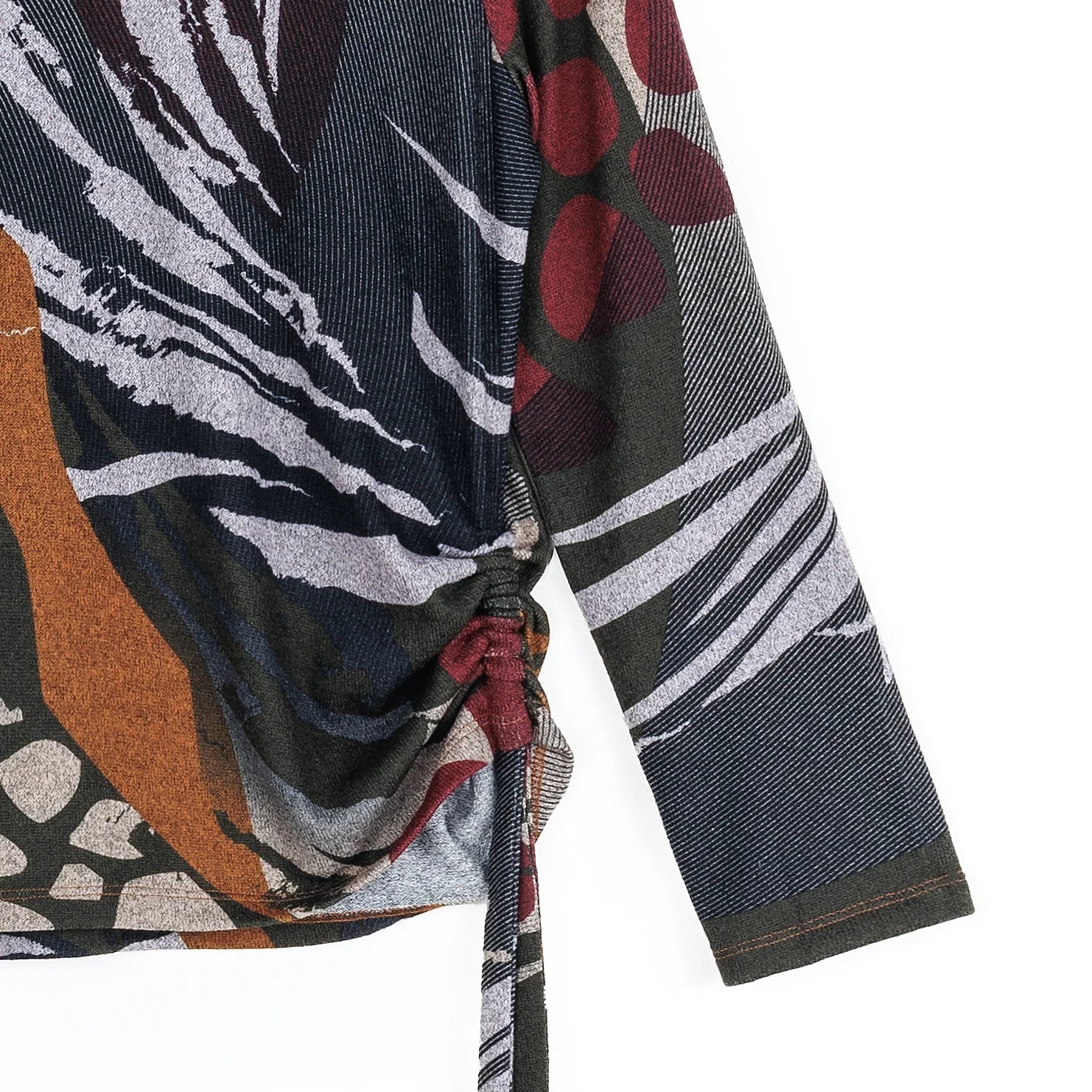 Cozy Knit - Side Pull - Tie Sweater Top - Abstract Harves - Mainstream Boutique