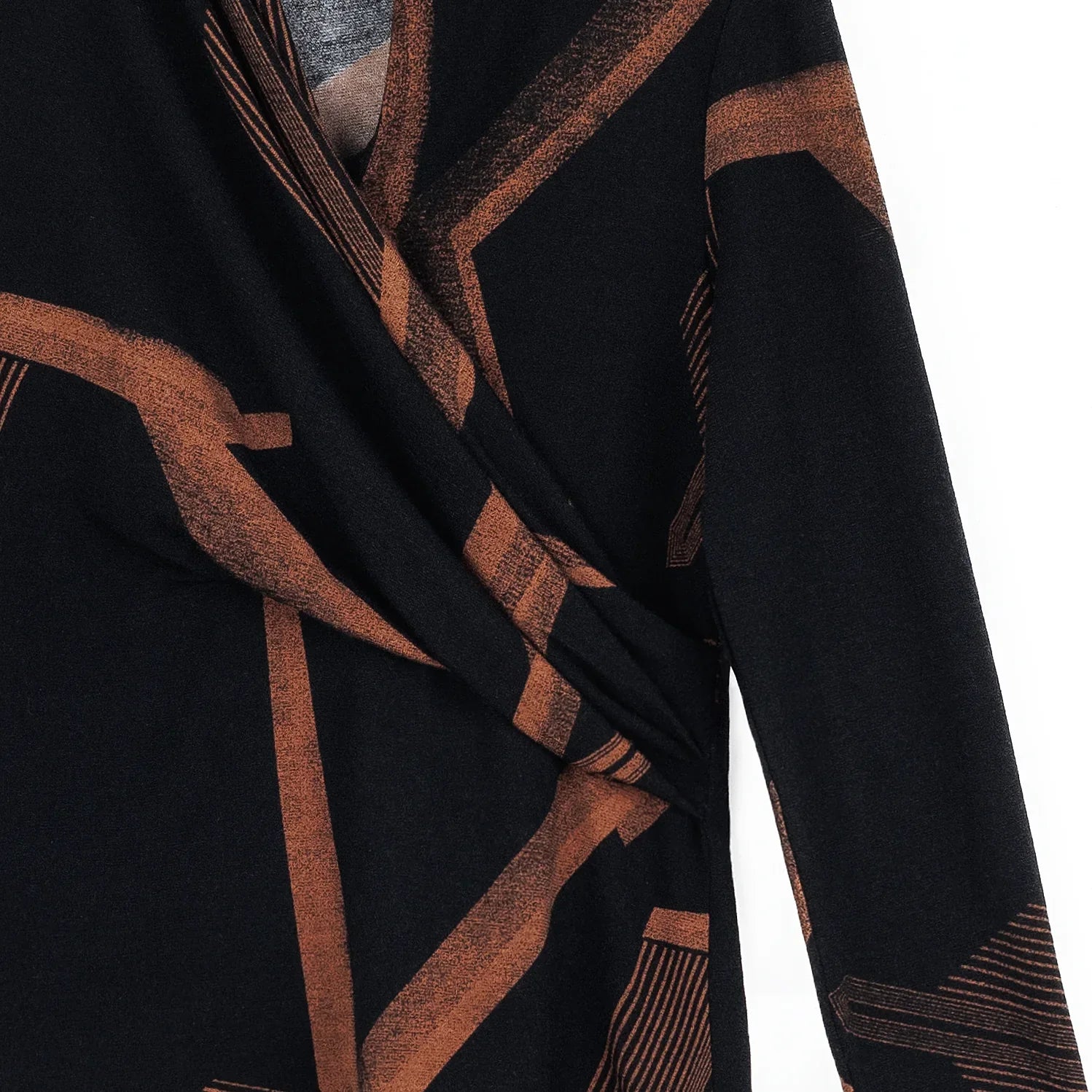 Lightweight Cozy - V - Neck Draped Pleat Sweater Top - Linear Geo - Mainstream Boutique