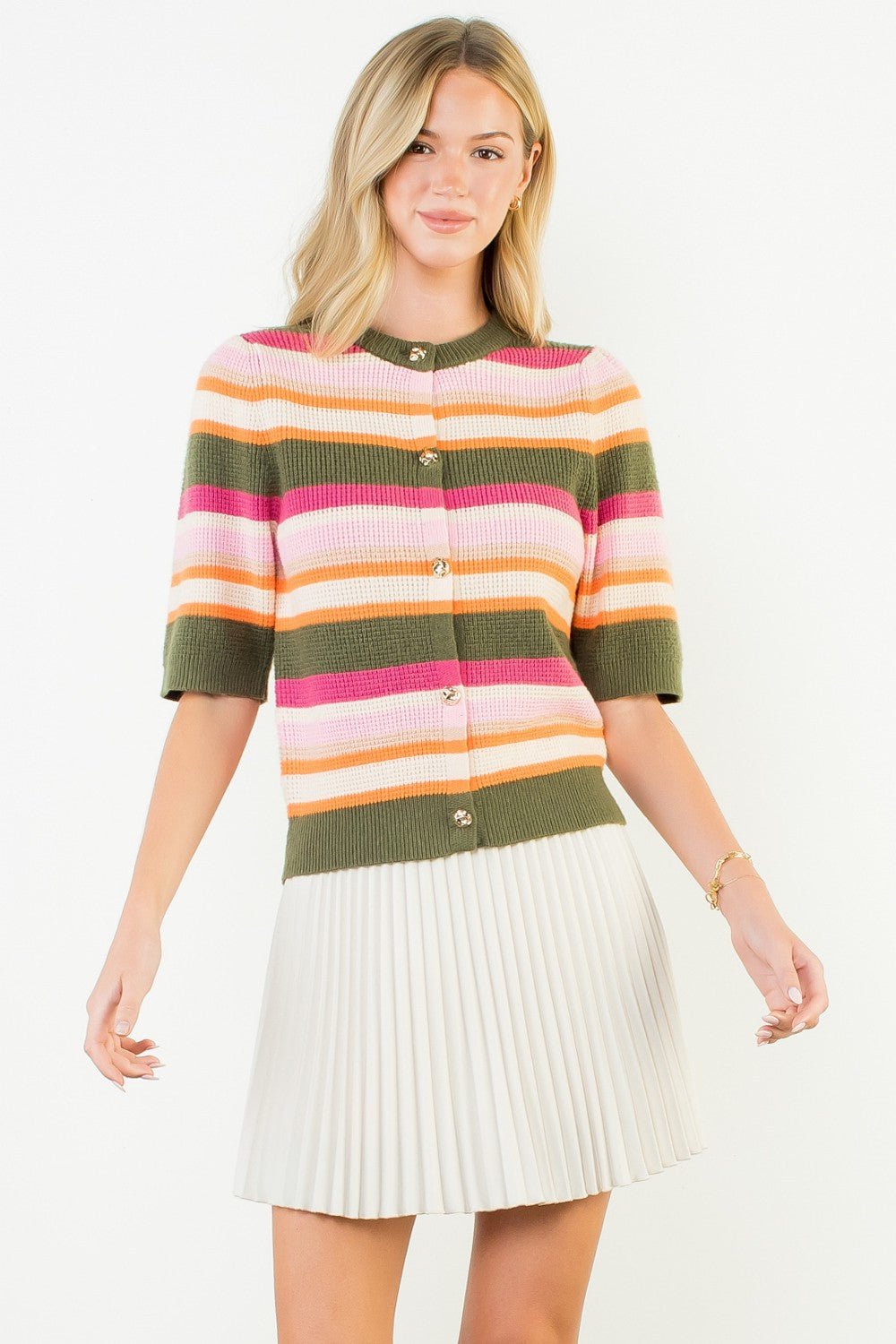 Short Sleeve Multi Color Knit Top - Mainstream Boutique