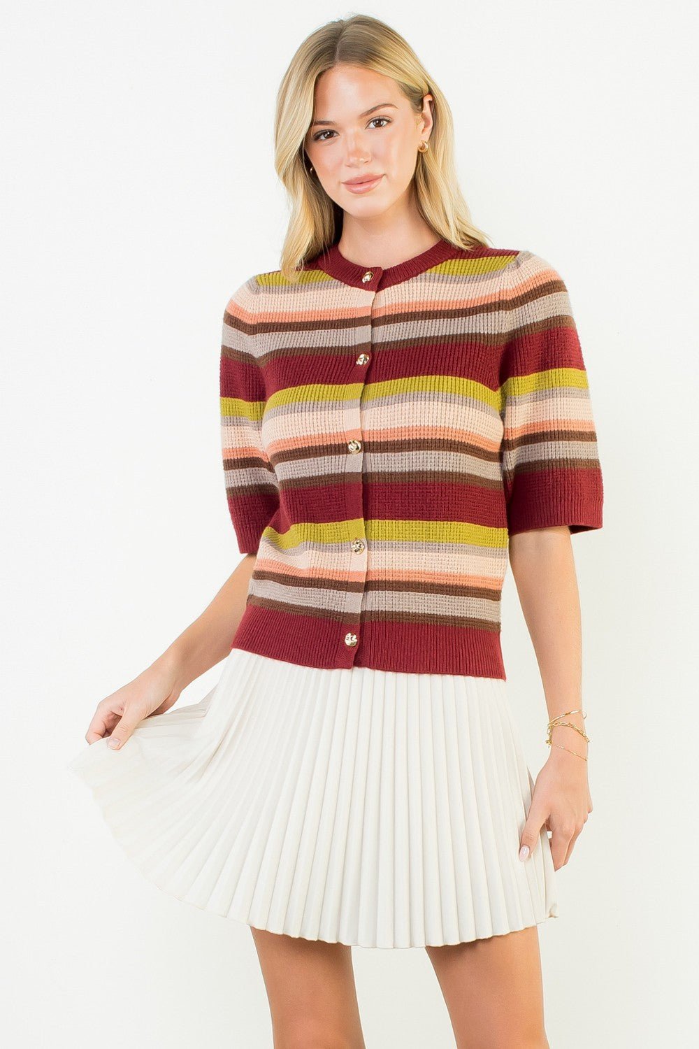 Short Sleeve Multi Color Knit Top - Mainstream Boutique