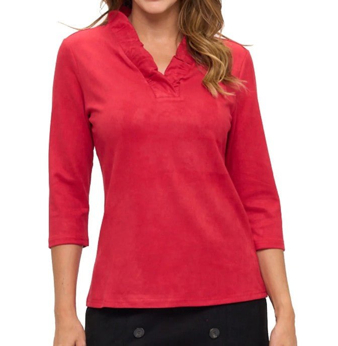 Scarlet Ruffle Notch Top - Mainstream Boutique
