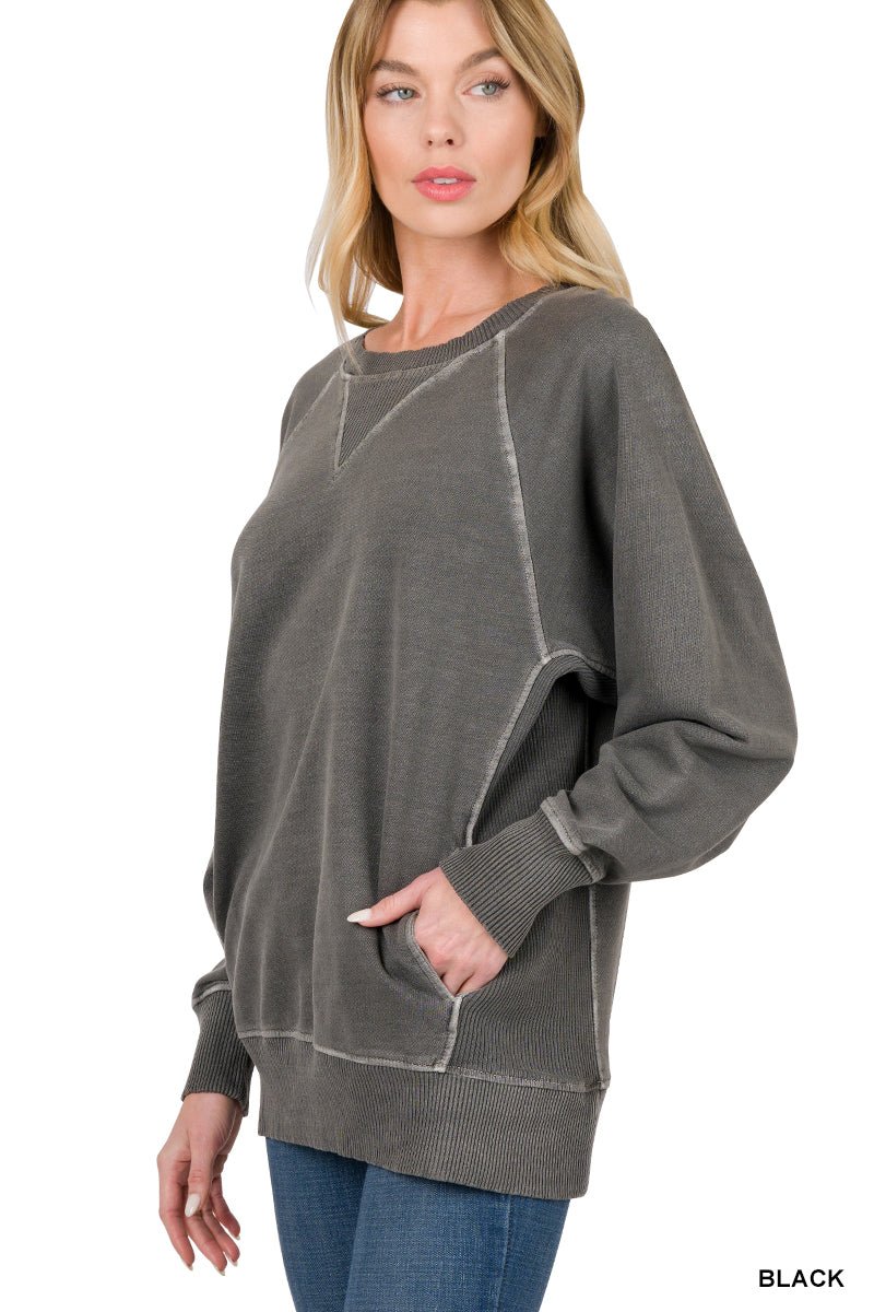 French Terry Pullover With Pockets - Mainstream Boutique