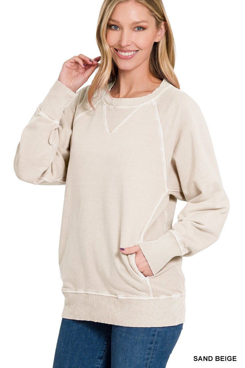 French Terry Pullover With Pockets - Mainstream Boutique