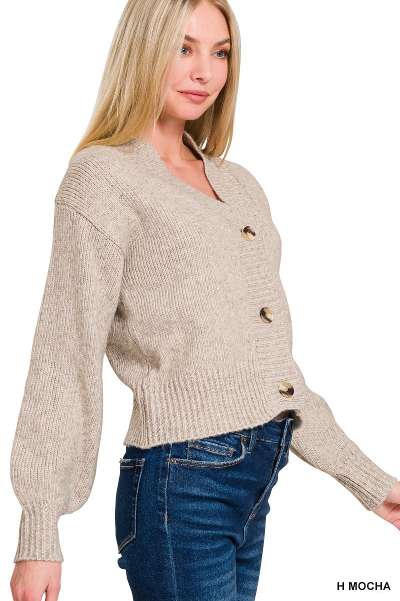 Melange Button Front Sweater Cardigan - Mainstream Boutique