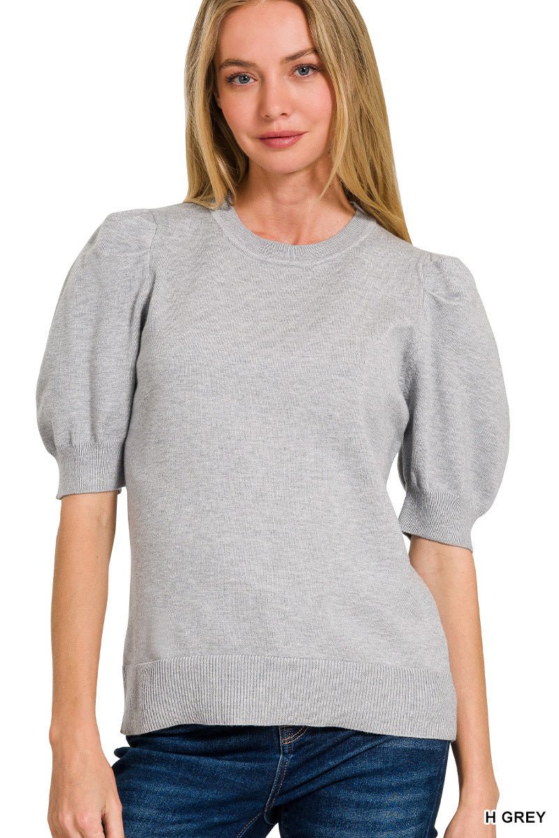 Short Puff Sleeve Sweater Top - Mainstream Boutique