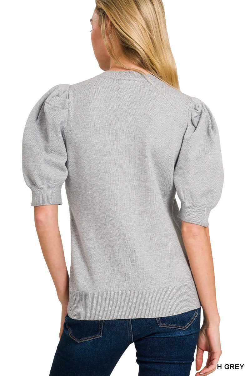 Short Puff Sleeve Sweater Top - Mainstream Boutique