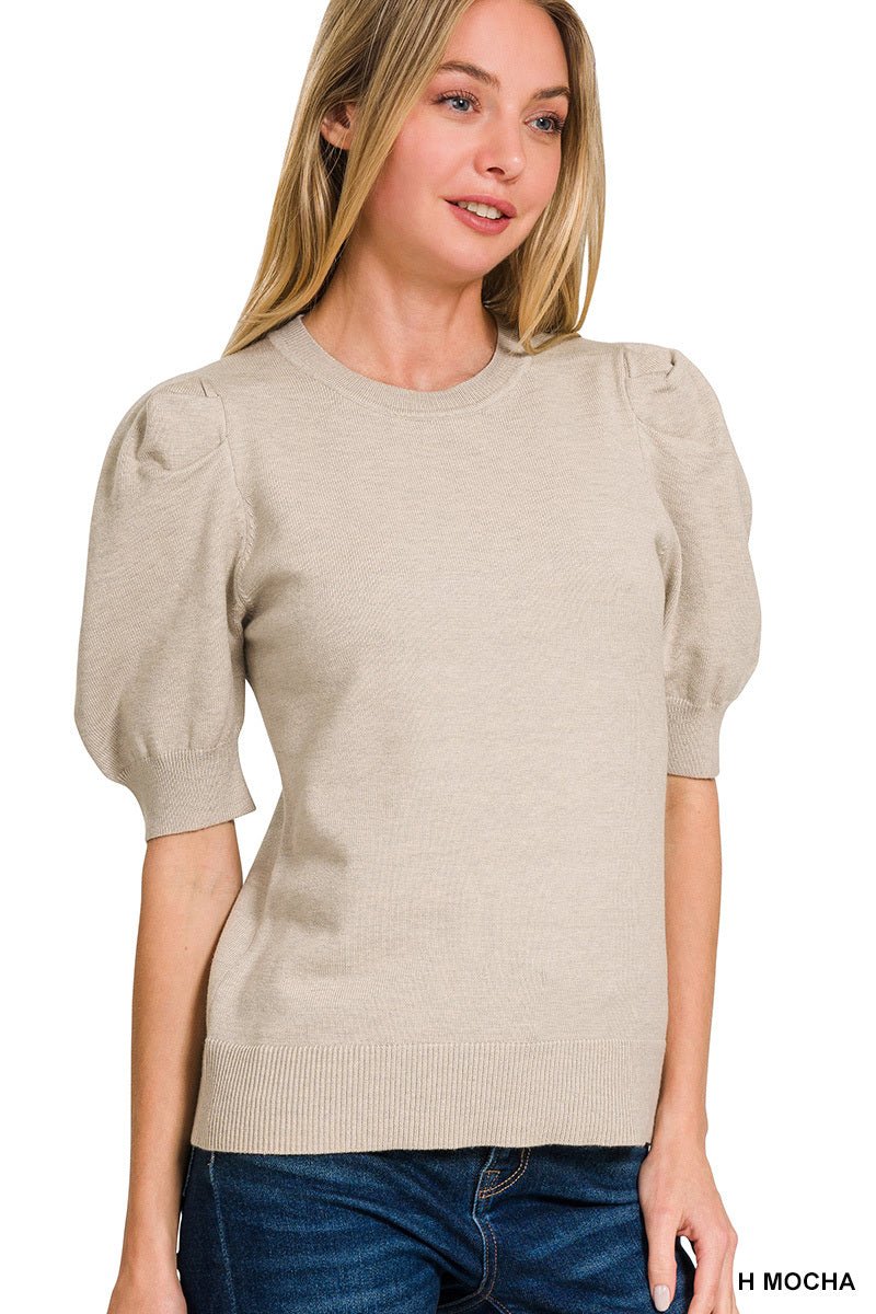 Short Puff Sleeve Sweater Top - Mainstream Boutique