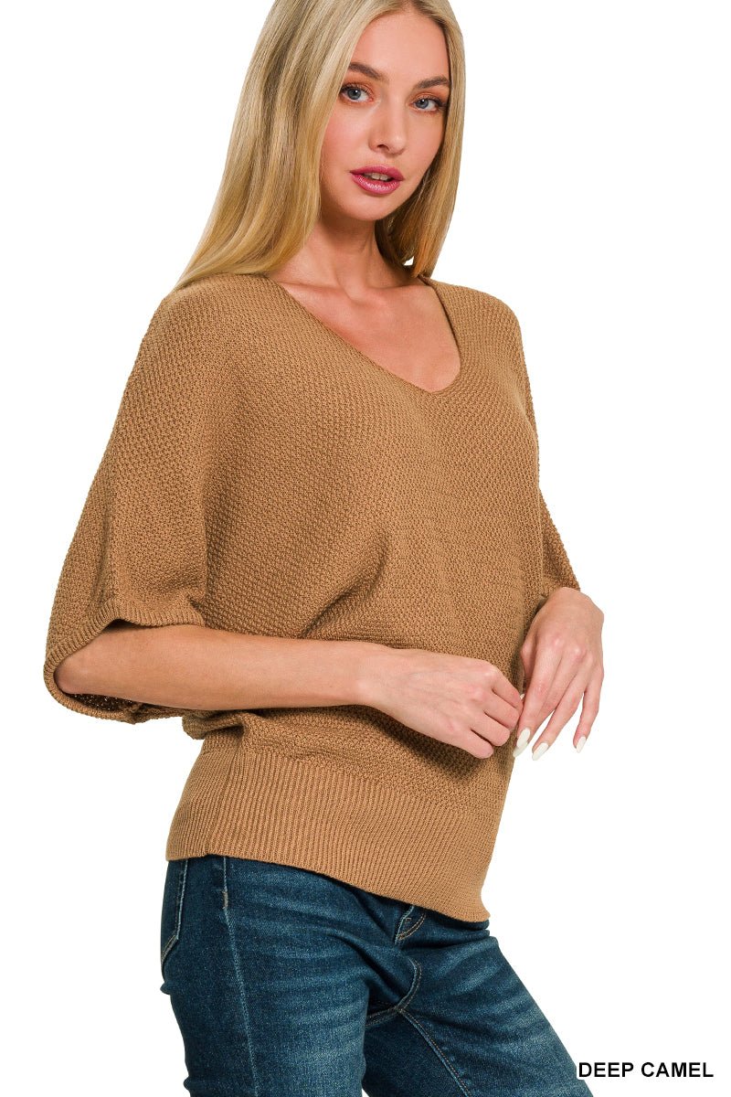 V - Neck Short Sleeve Sweater - Mainstream Boutique
