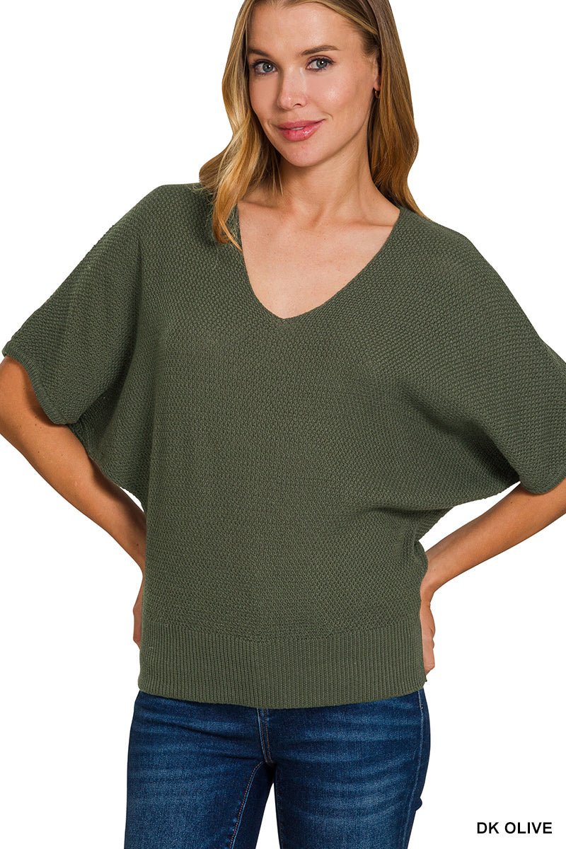V - Neck Short Sleeve Sweater - Mainstream Boutique