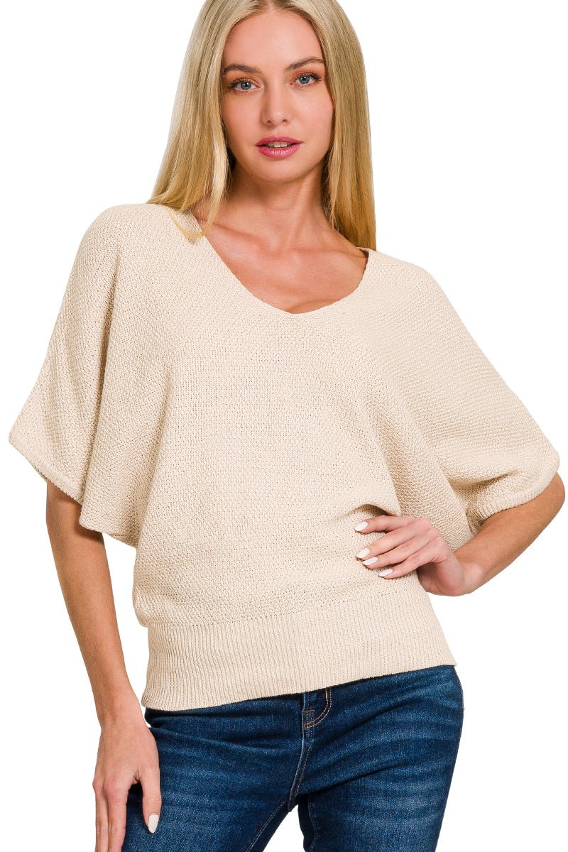 V - Neck Short Sleeve Sweater - Mainstream Boutique