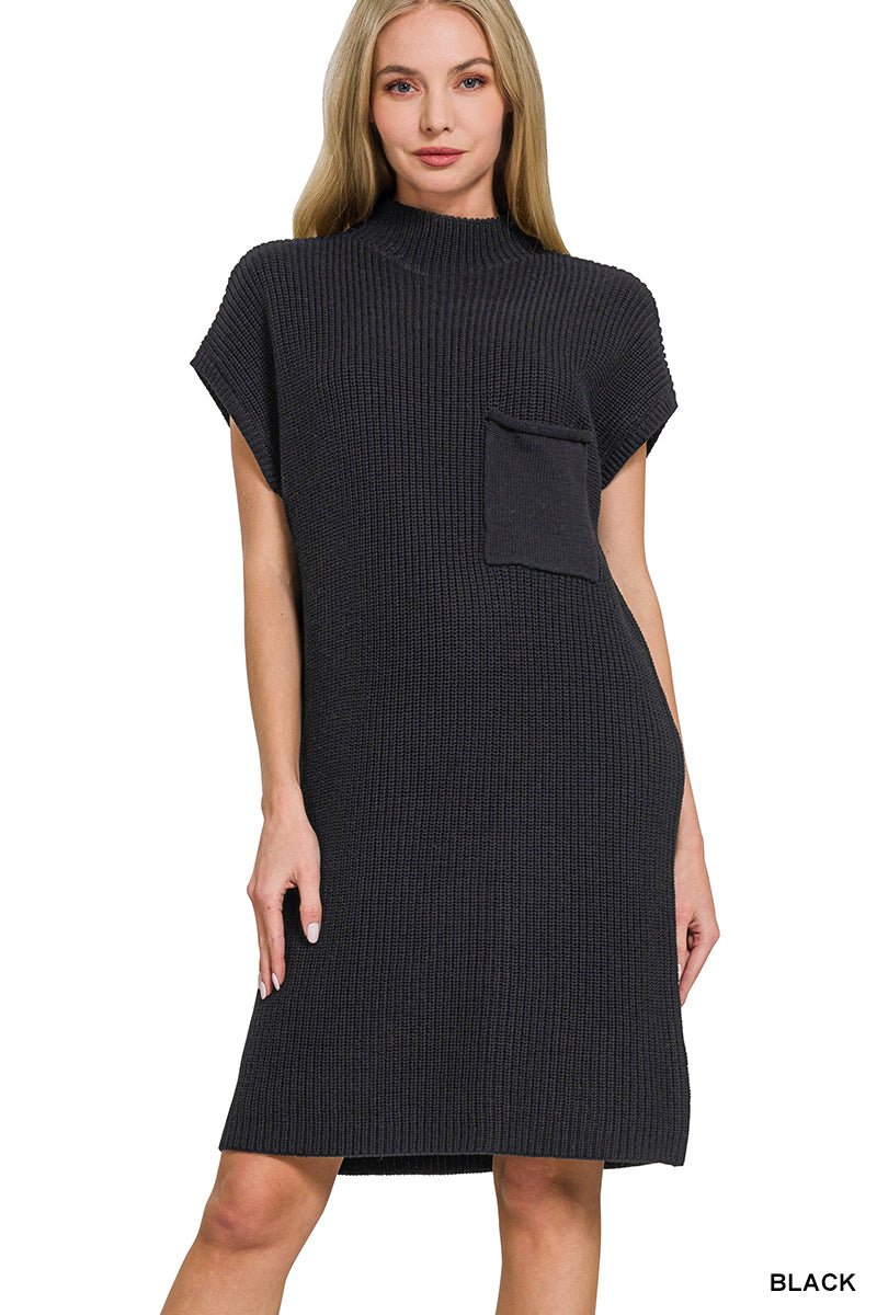 Short Sleeve Mock Neck Sweater Dress - Mainstream Boutique