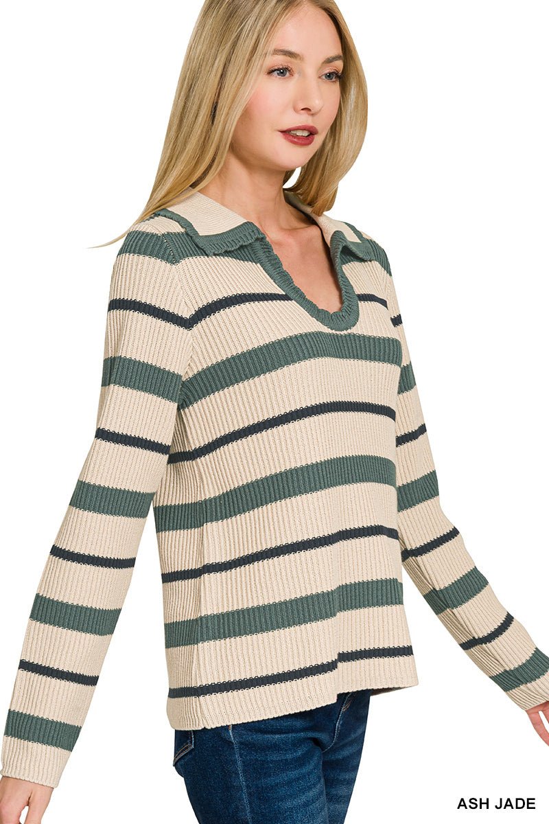 Striped Collared Sweater - Mainstream Boutique