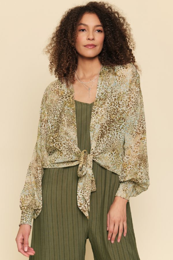 Animal Print Tie Front Kimono - Mainstream Boutique