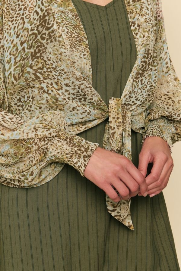 Animal Print Tie Front Kimono - Mainstream Boutique