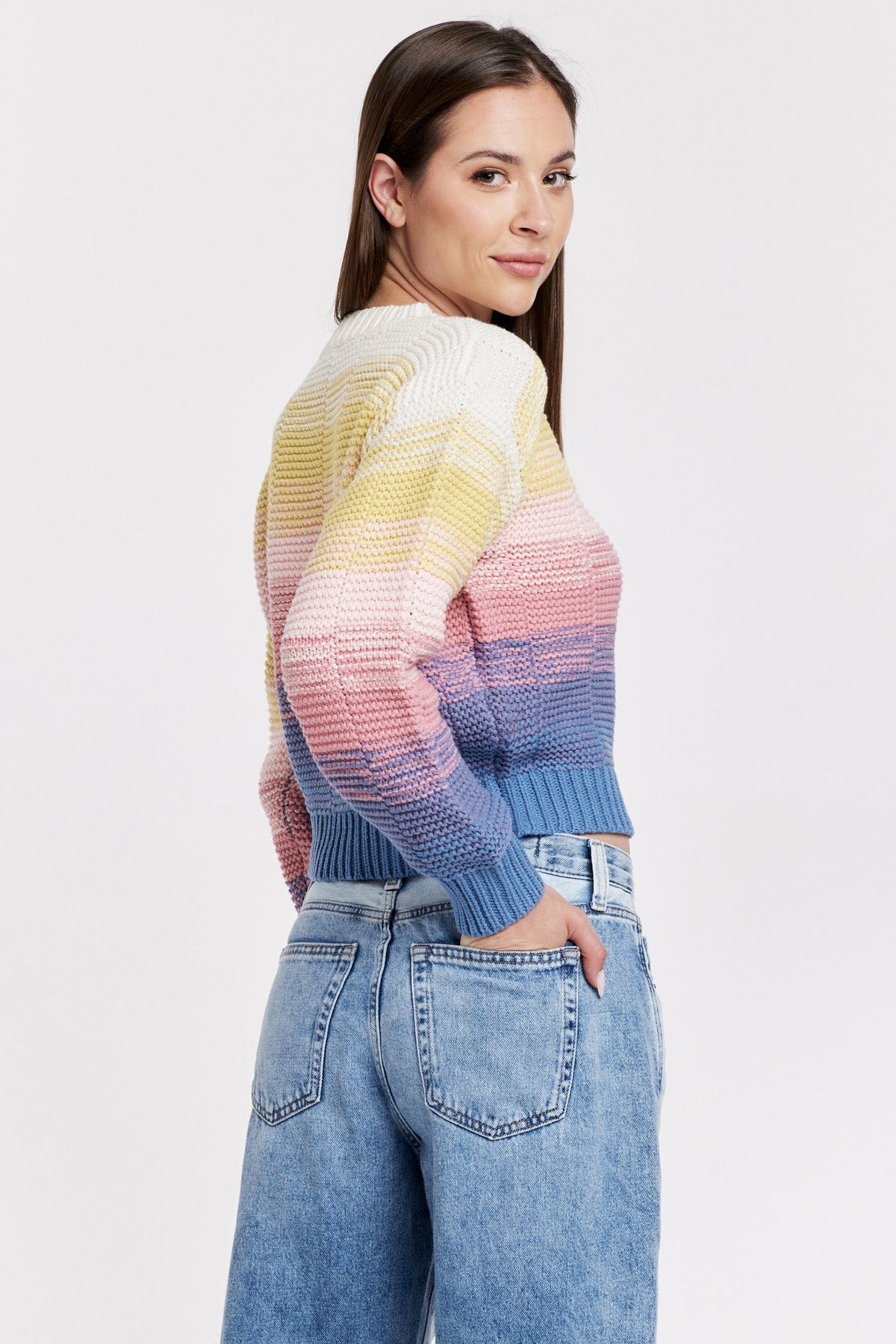 Another Love Jaycee Ombre LS Crochet Sweater - Sunrise Melange - Mainstream Boutique