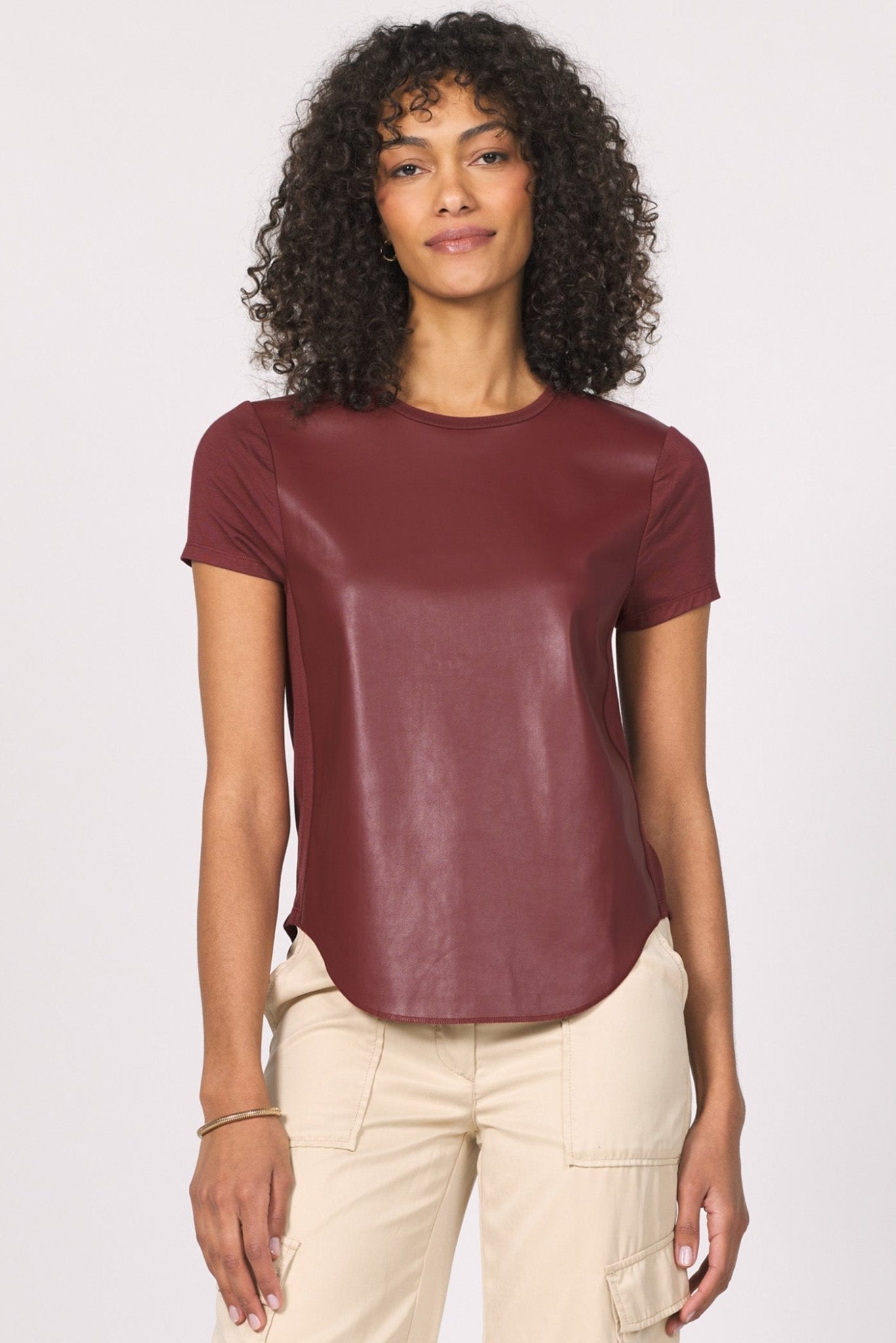 Maroon leather short sleeve top