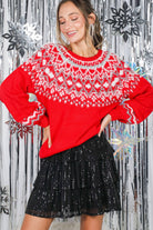 Fair Isle Glitter Yarn Accents Cozy Knitted Sweater - Mainstream Boutique