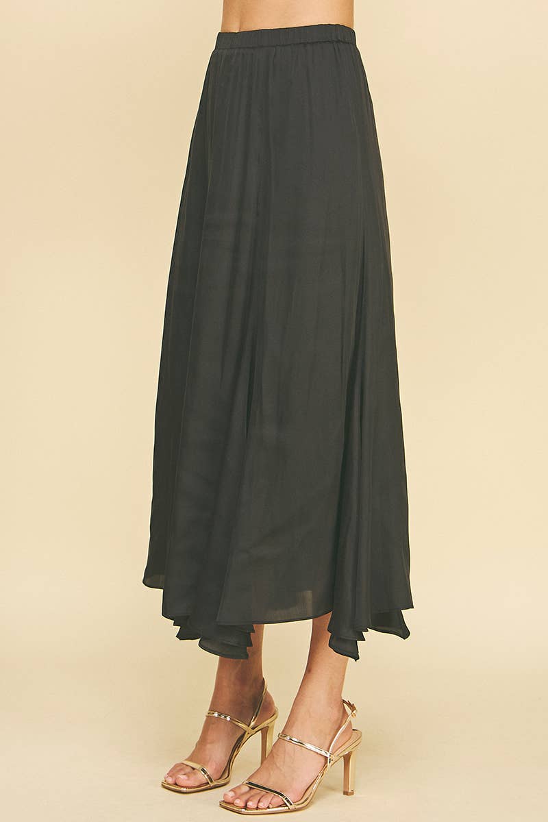 Pinch Woven Midi Skirt - Black - Mainstream Boutique