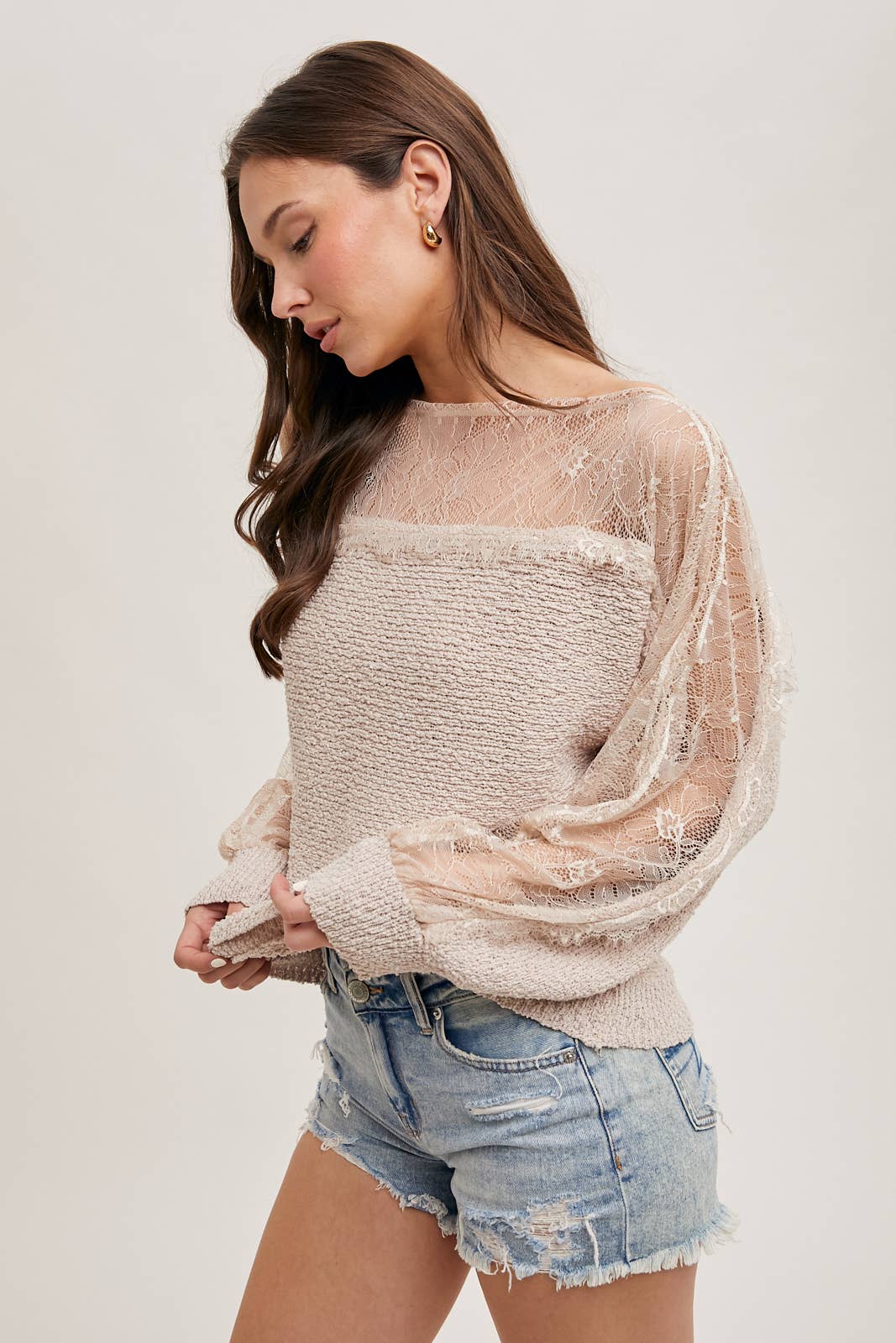 BOAT NECK LACE TRIMMED KNIT SWEATER PULLOVER - Mainstream Boutique