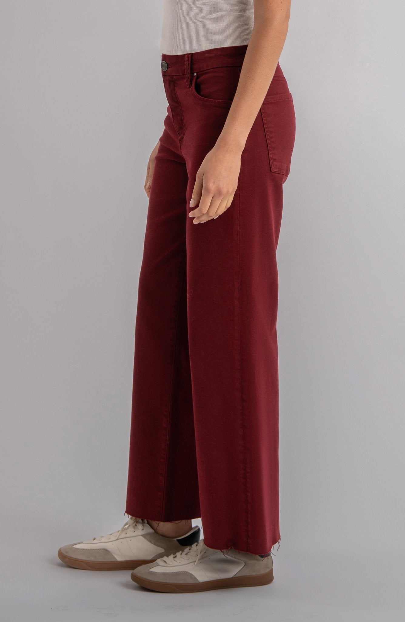 KUT Meg High Rise Fab Ab Wide Leg - Maroon - Mainstream Boutique