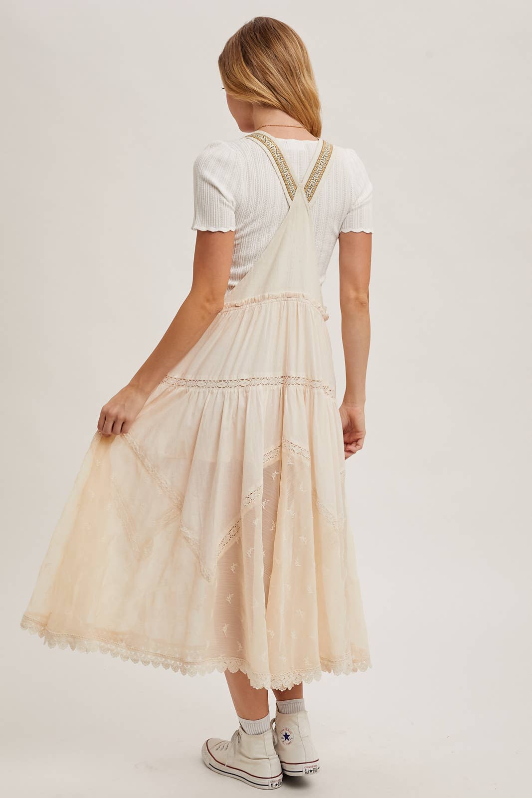 LACE EMBROIDERED TULLE BIB MAXI DRESS - Mainstream Boutique