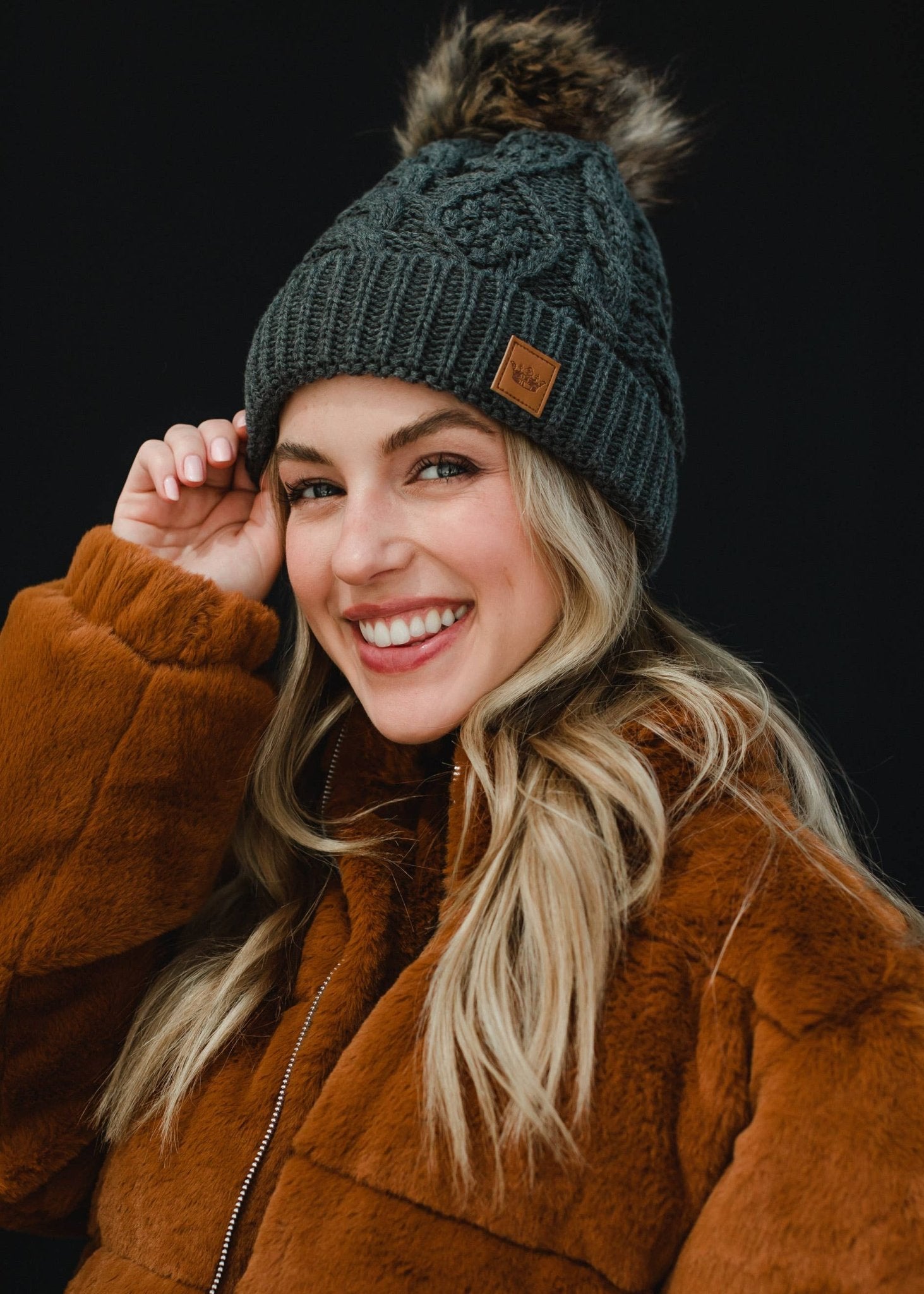 Dark Gray Cable Knit Pom Hat - Mainstream Boutique