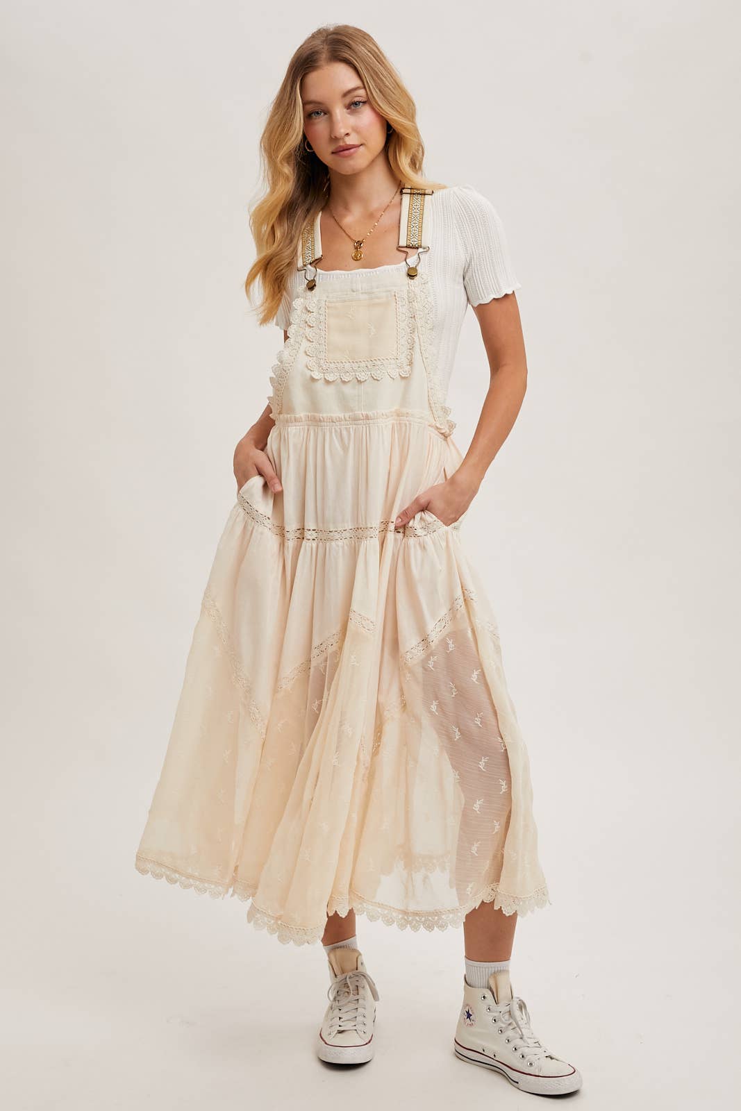 LACE EMBROIDERED TULLE BIB MAXI DRESS - Mainstream Boutique