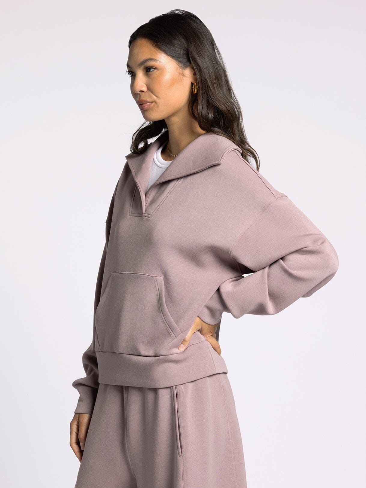 Scuba Collared Sweatshirt With Kangaroo Pocket - Mainstream Boutique