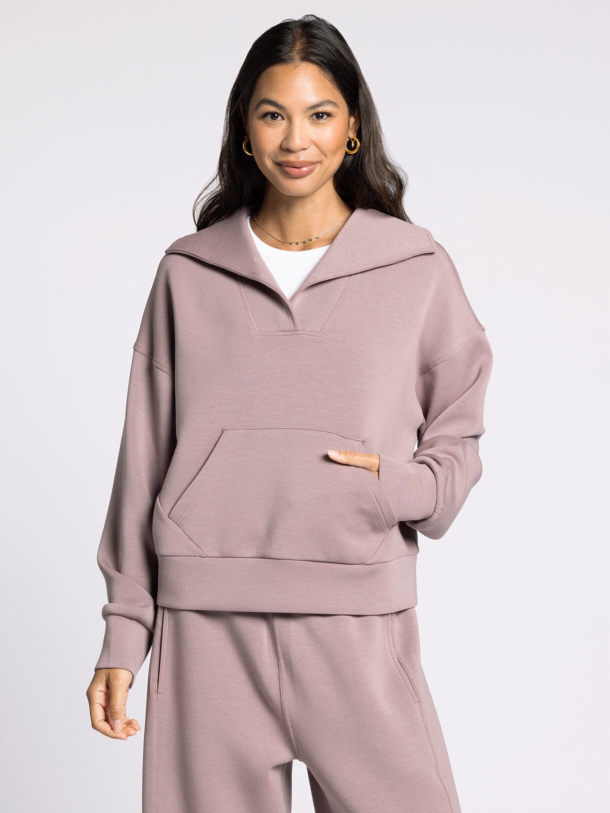 Scuba Collared Sweatshirt With Kangaroo Pocket - Mainstream Boutique