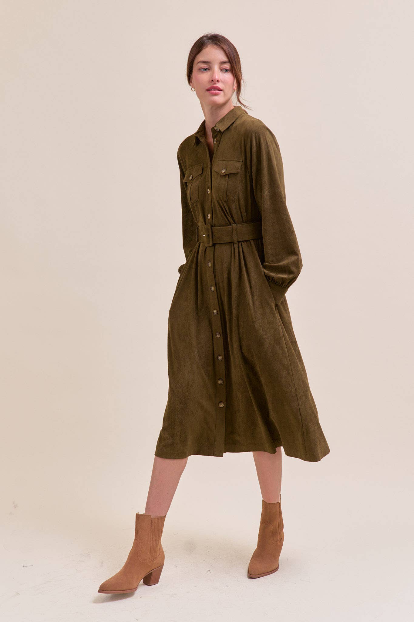 SUEDE SHIRT DRESS MDR4290 - Mainstream Boutique