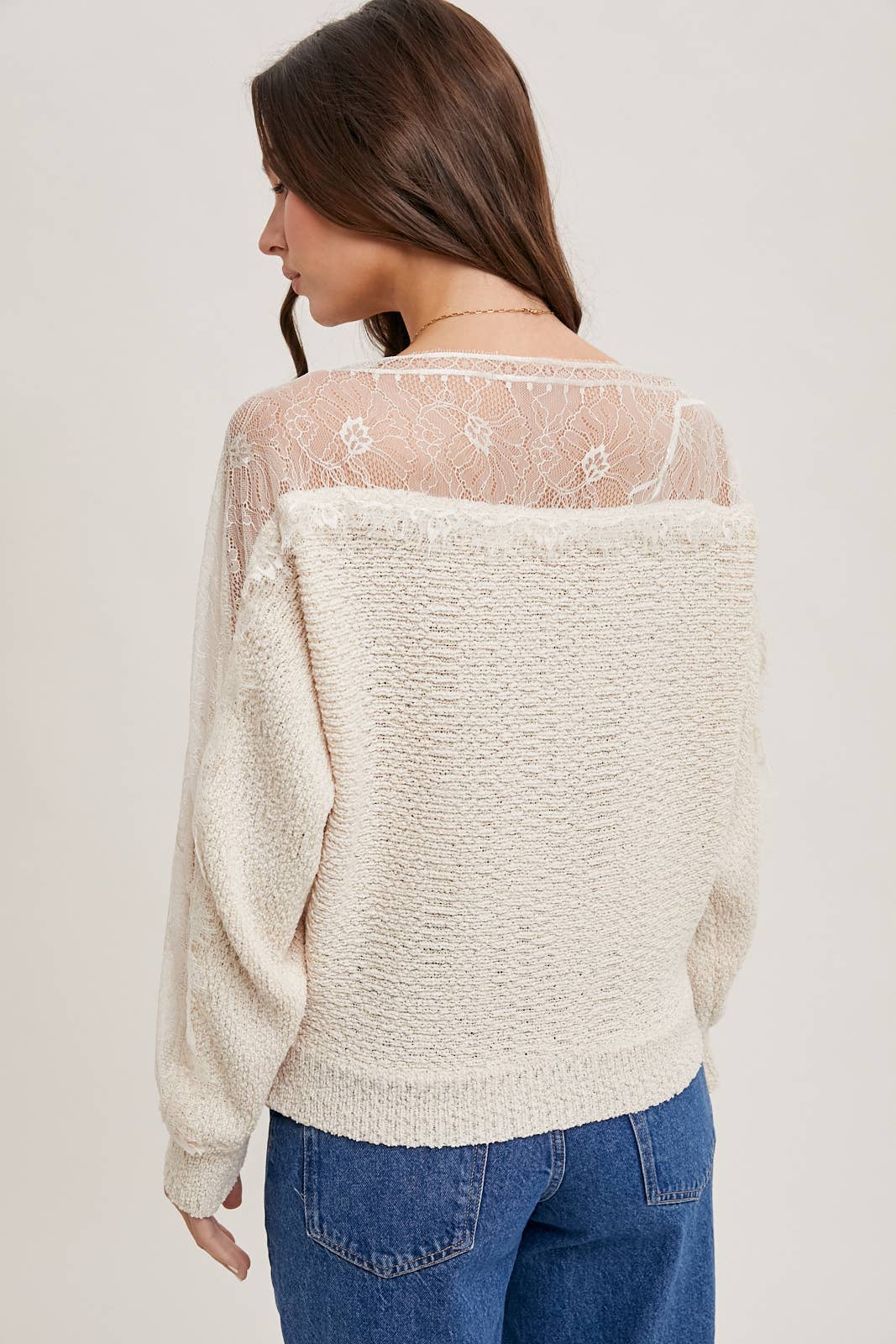 BOAT NECK LACE TRIMMED KNIT SWEATER PULLOVER - Mainstream Boutique