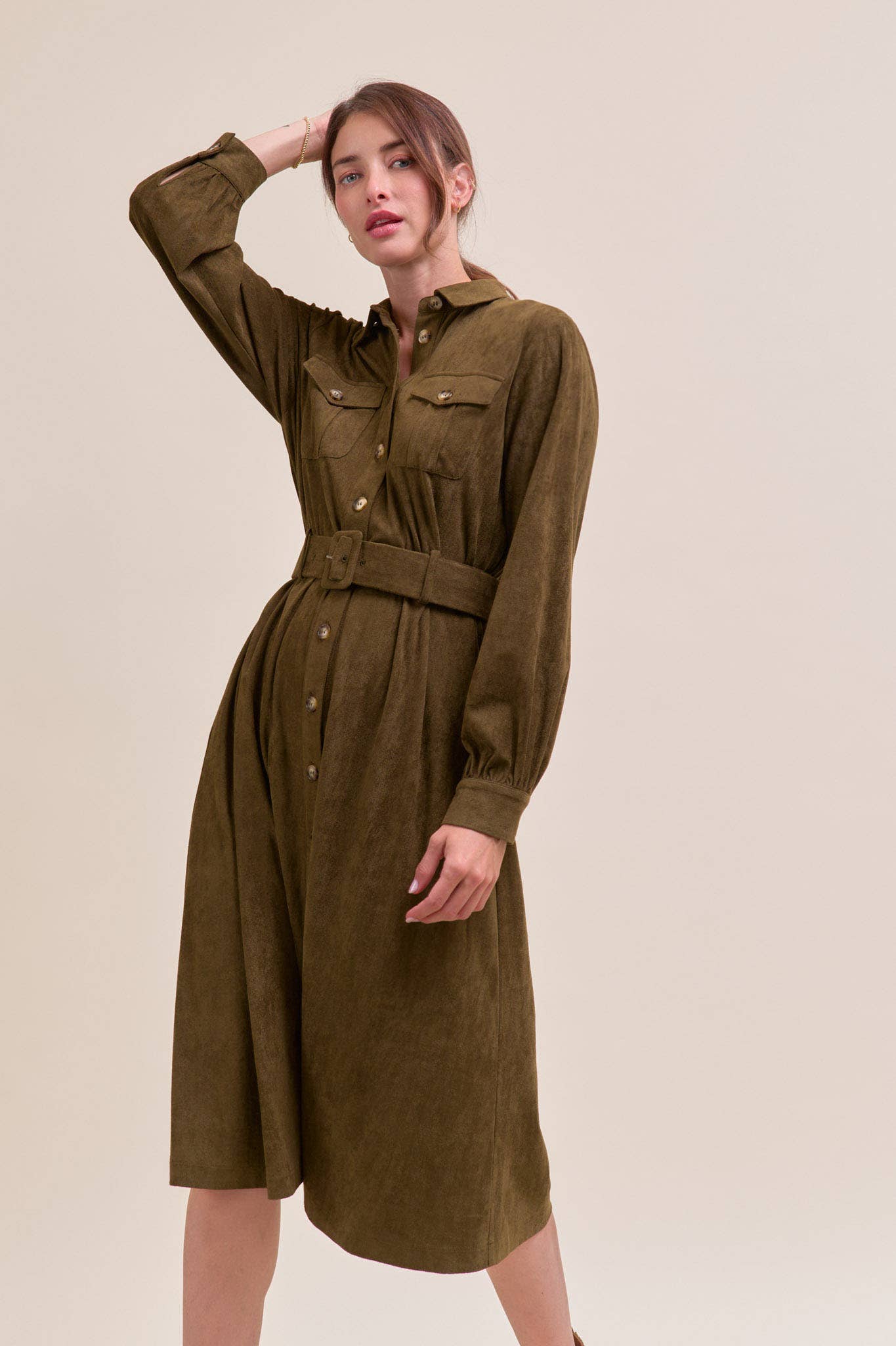 SUEDE SHIRT DRESS MDR4290 - Mainstream Boutique